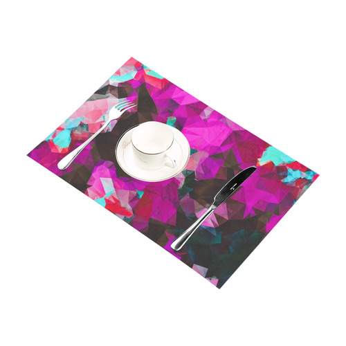 psychedelic geometric polygon abstract pattern in purple pink blue Placemat 12’’ x 18’’ (Set of 4)