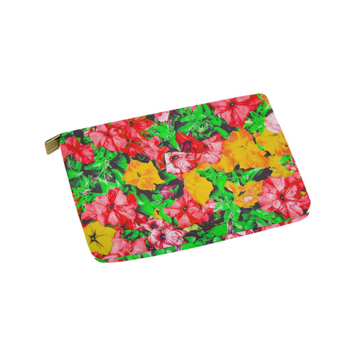 closeup flower abstract background in pink red yellow with green leaves Carry-All Pouch 9.5''x6''