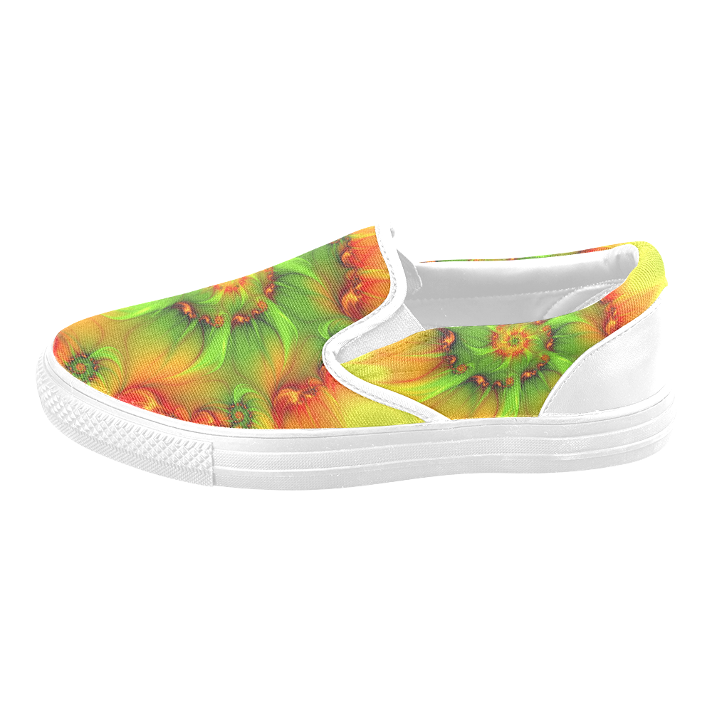 Hot Summer Green Orange Abstract Colorful Fractal Women's Unusual Slip-on Canvas Shoes (Model 019)