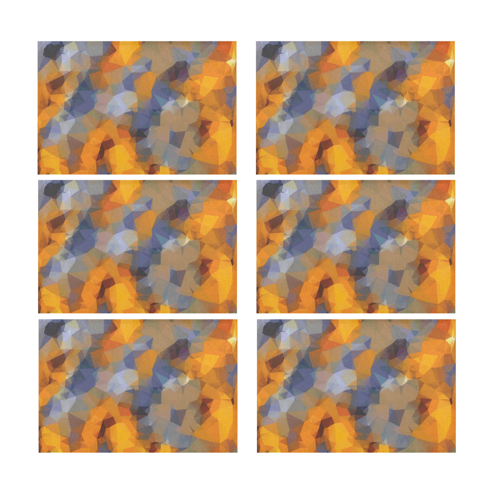 psychedelic geometric polygon abstract pattern in orange brown blue Placemat 12’’ x 18’’ (Set of 6)