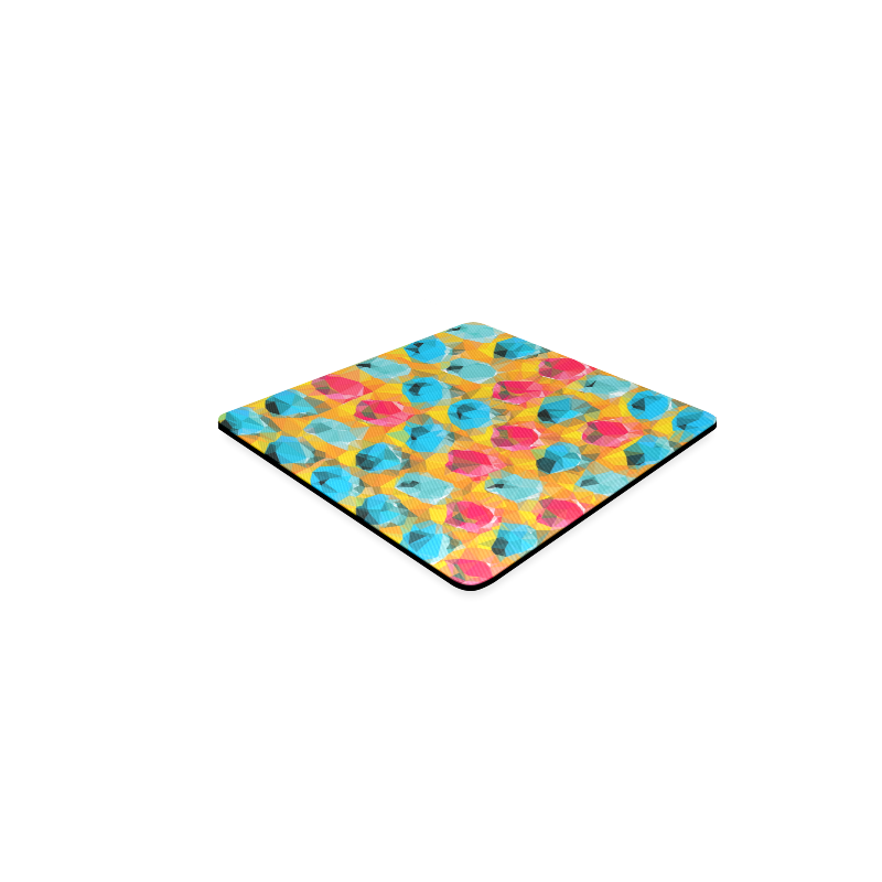 geometric polygon abstract pattern in blue orange red Square Coaster