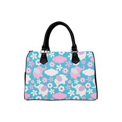 Cute Baby Pink Elephant Floral Boston Handbag (Model 1621)