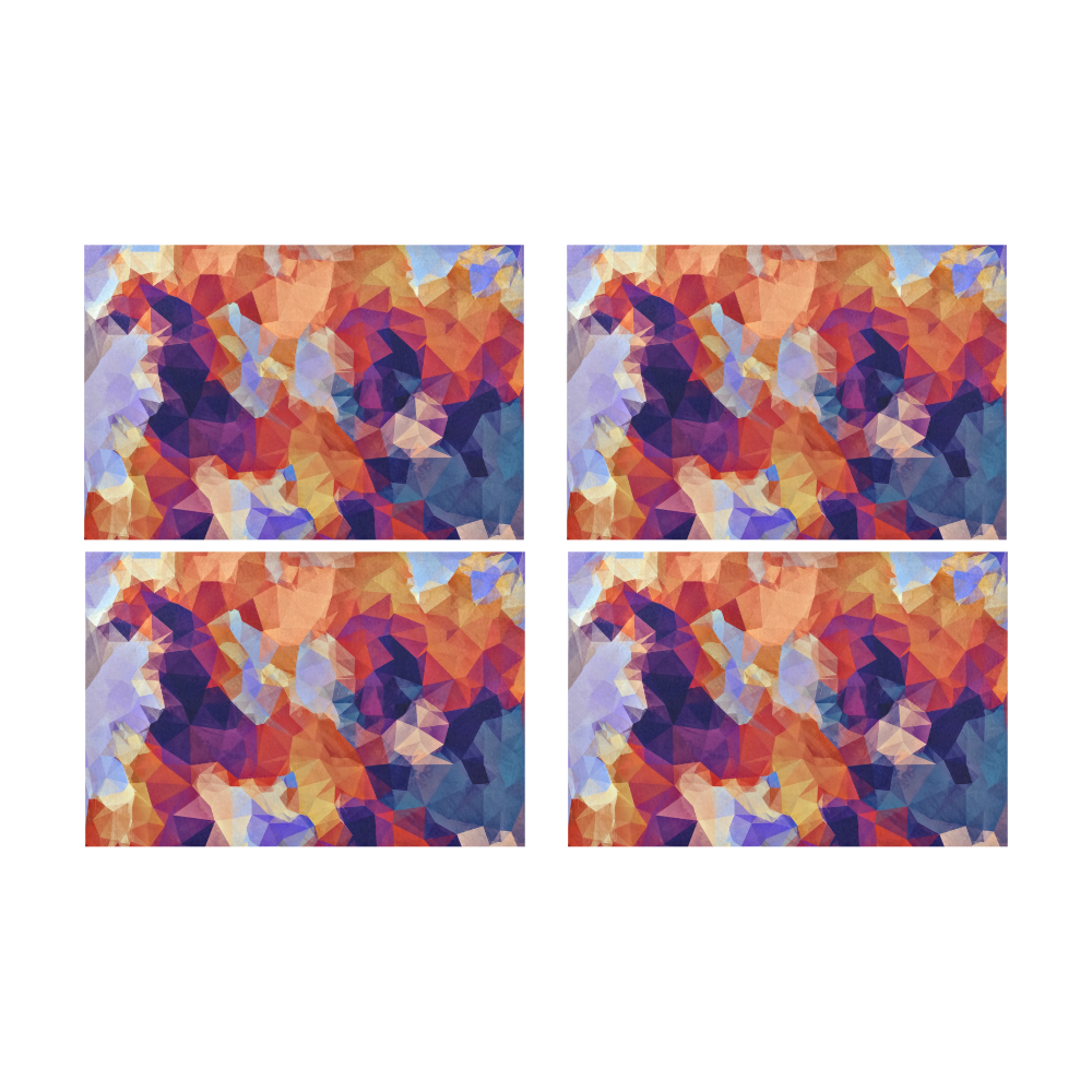 psychedelic geometric polygon pattern abstract in orange brown blue purple Placemat 12’’ x 18’’ (Set of 4)
