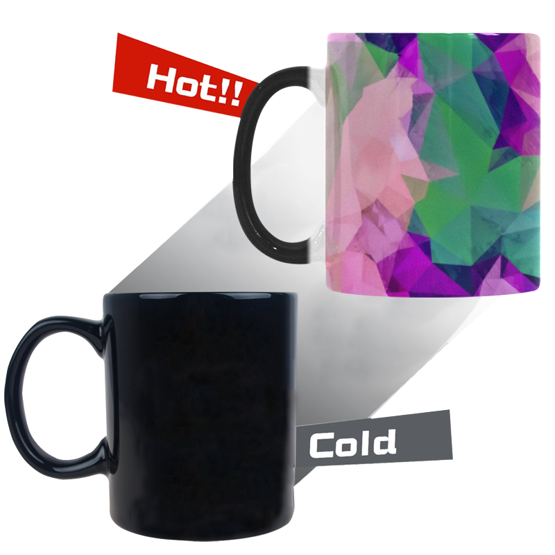 psychedelic geometric polygon pattern abstract in pink purple green Custom Morphing Mug