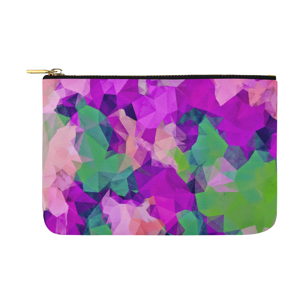 psychedelic geometric polygon pattern abstract in pink purple green Carry-All Pouch 12.5''x8.5''