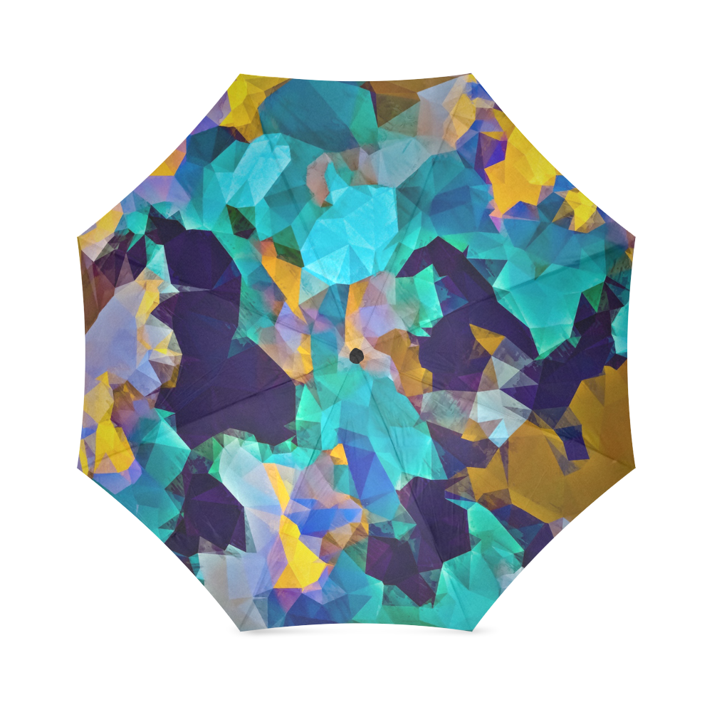psychedelic geometric polygon abstract pattern in green blue brown yellow Foldable Umbrella (Model U01)