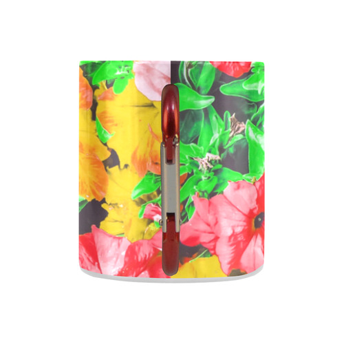 closeup flower abstract background in pink red yellow with green leaves Classic Insulated Mug(10.3OZ)