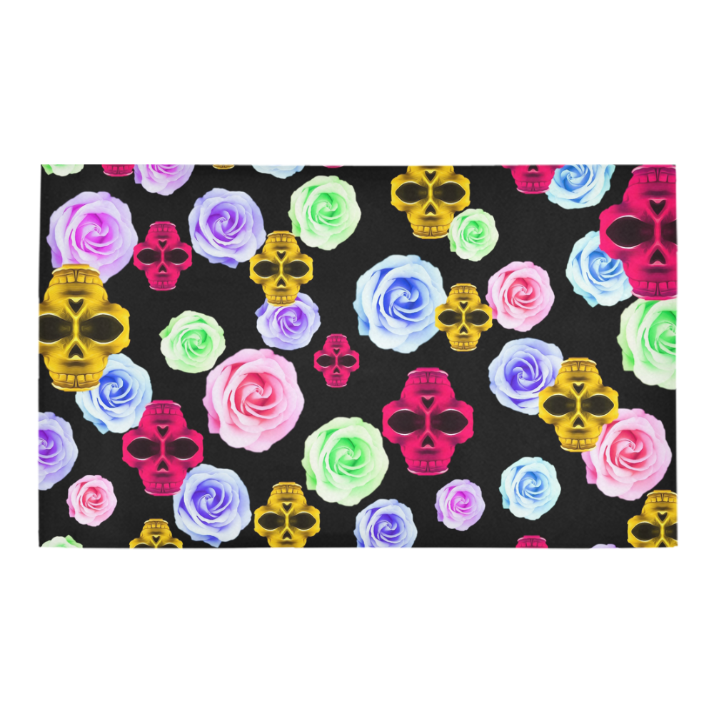 skull portrait in pink and yellow with colorful rose and black background Azalea Doormat 30" x 18" (Sponge Material)
