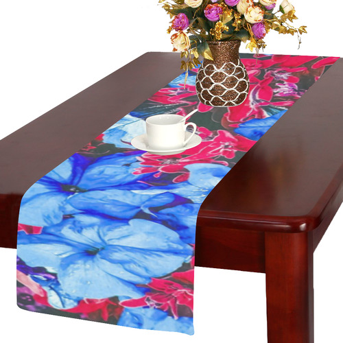 closeup flower texture abstract in blue purple red Table Runner 14x72 inch
