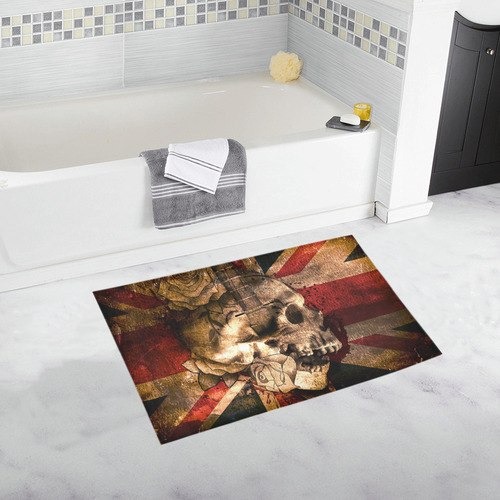 Grunge Skull and British Flag Bath Rug 20''x 32''