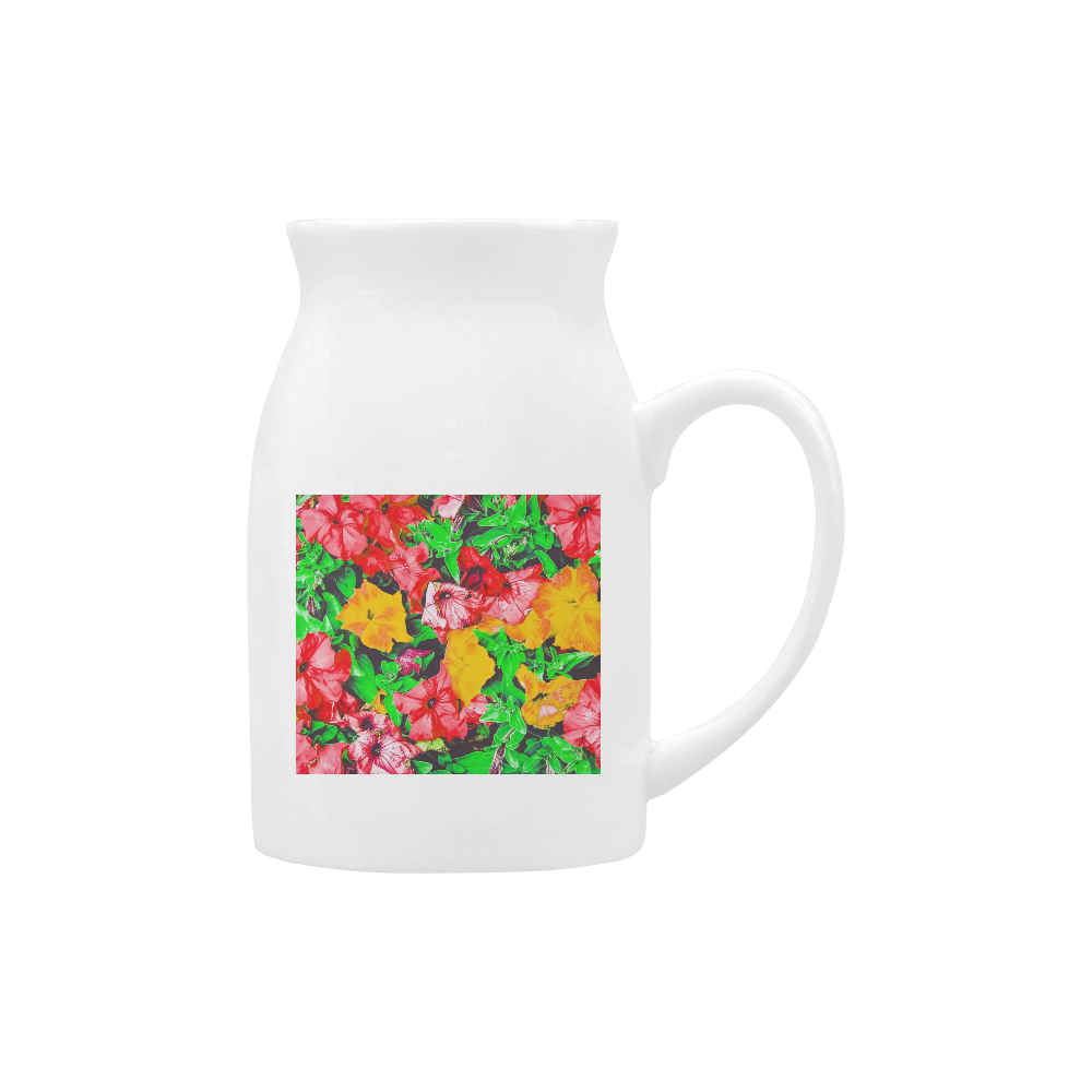 closeup flower abstract background in pink red yellow with green leaves Milk Cup (Large) 450ml