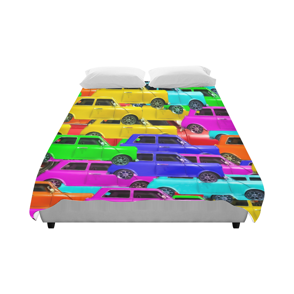 vintage car toy background in yellow blue pink green orange Duvet Cover 86"x70" ( All-over-print)