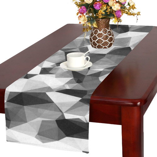contemporary geometric polygon abstract pattern in black and white Table Runner 16x72 inch