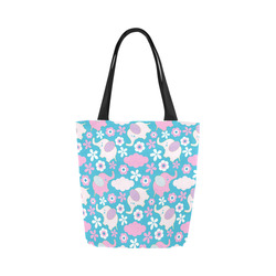 Cute Baby Pink Elephant Floral Canvas Tote Bag (Model 1657)