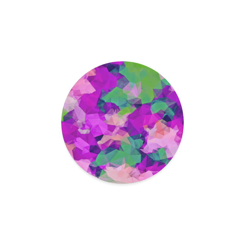 psychedelic geometric polygon pattern abstract in pink purple green Round Coaster