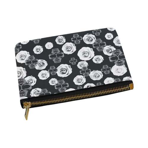 vintage skull and rose abstract pattern in black and white Carry-All Pouch 12.5''x8.5''