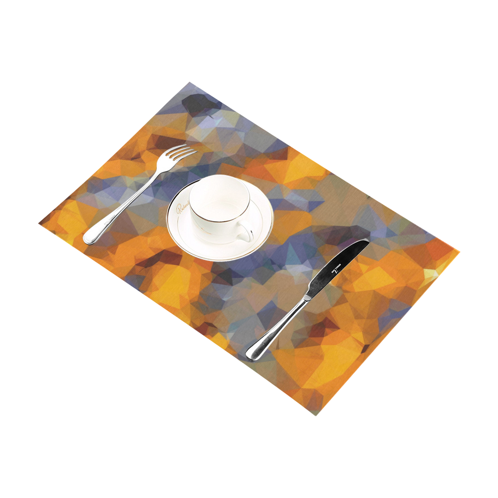 psychedelic geometric polygon abstract pattern in orange brown blue Placemat 12’’ x 18’’ (Set of 4)