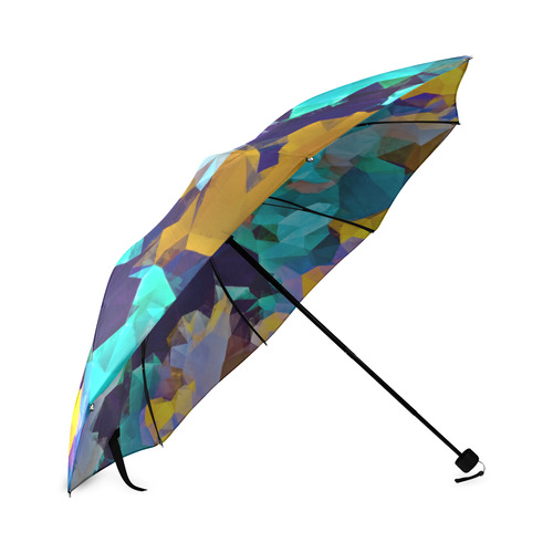 psychedelic geometric polygon abstract pattern in green blue brown yellow Foldable Umbrella (Model U01)