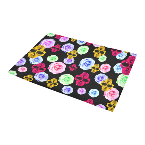 skull portrait in pink and yellow with colorful rose and black background Azalea Doormat 24" x 16" (Sponge Material)