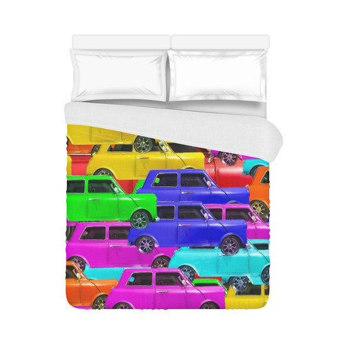 vintage car toy background in yellow blue pink green orange Duvet Cover 86"x70" ( All-over-print)