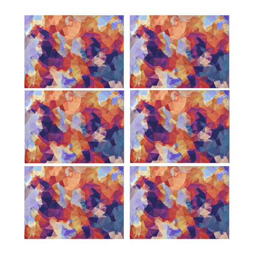 psychedelic geometric polygon pattern abstract in orange brown blue purple Placemat 14’’ x 19’’ (Set of 6)