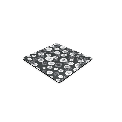 vintage skull and rose abstract pattern in black and white Square Coaster