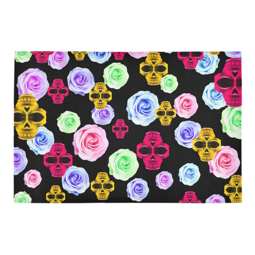skull portrait in pink and yellow with colorful rose and black background Azalea Doormat 24" x 16" (Sponge Material)