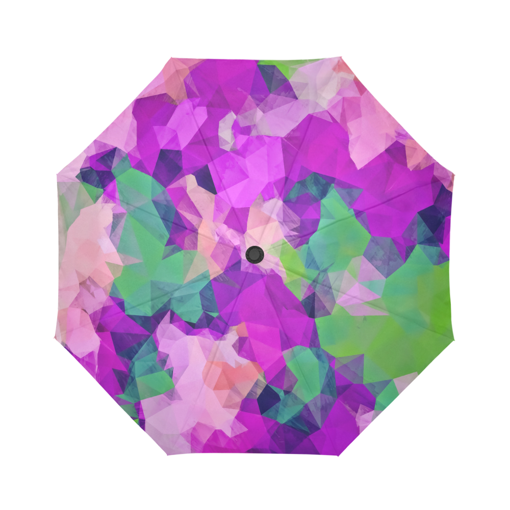 psychedelic geometric polygon pattern abstract in pink purple green Auto-Foldable Umbrella (Model U04)