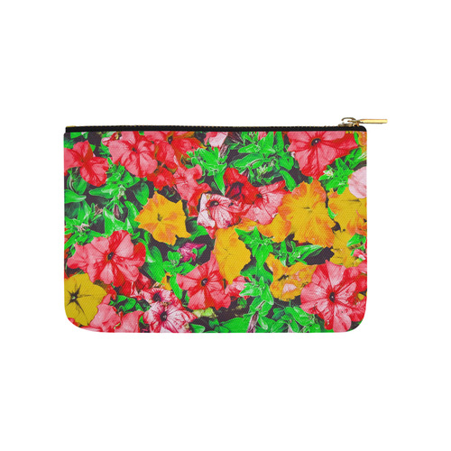 closeup flower abstract background in pink red yellow with green leaves Carry-All Pouch 9.5''x6''