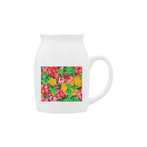 closeup flower abstract background in pink red yellow with green leaves Milk Cup (Small) 300ml