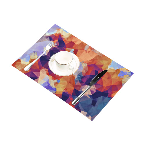 psychedelic geometric polygon pattern abstract in orange brown blue purple Placemat 12’’ x 18’’ (Set of 4)
