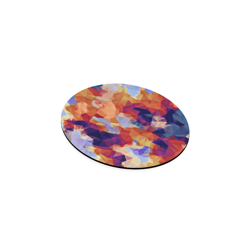 psychedelic geometric polygon pattern abstract in orange brown blue purple Round Coaster