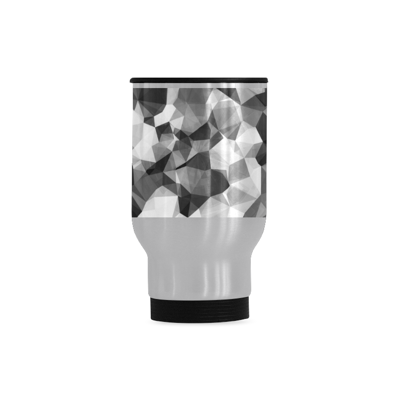 contemporary geometric polygon abstract pattern in black and white Travel Mug (Silver) (14 Oz)