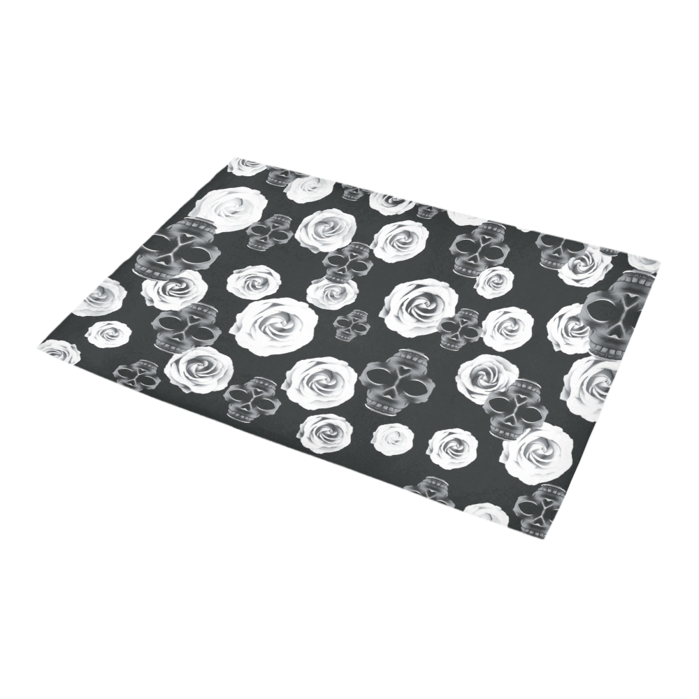 vintage skull and rose abstract pattern in black and white Azalea Doormat 24" x 16" (Sponge Material)