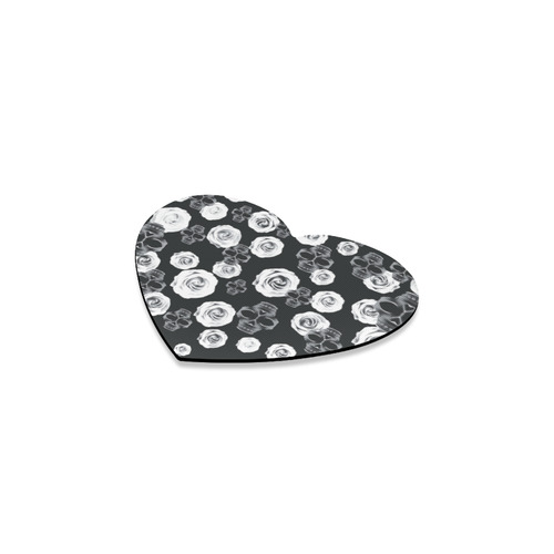 vintage skull and rose abstract pattern in black and white Heart Coaster