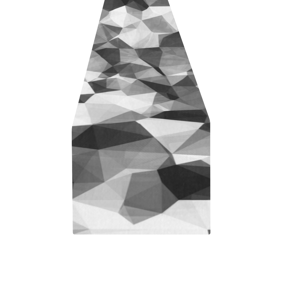 contemporary geometric polygon abstract pattern in black and white Table Runner 14x72 inch