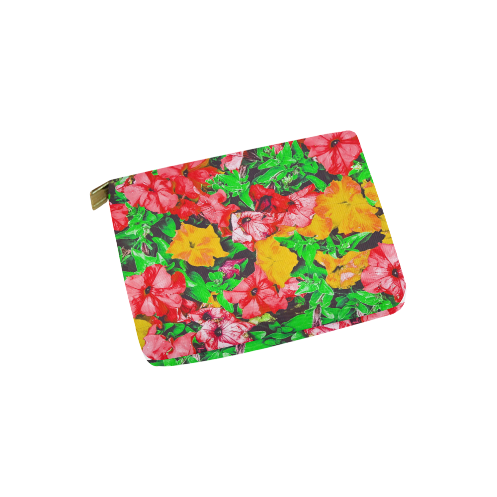 closeup flower abstract background in pink red yellow with green leaves Carry-All Pouch 6''x5''