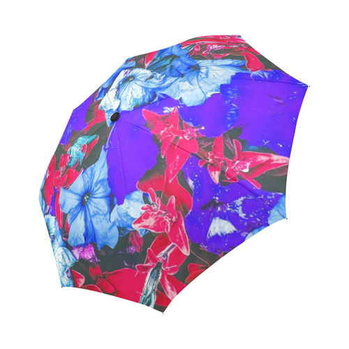 closeup flower texture abstract in blue purple red Auto-Foldable Umbrella (Model U04)