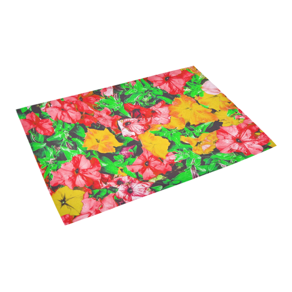 closeup flower abstract background in pink red yellow with green leaves Azalea Doormat 24" x 16" (Sponge Material)