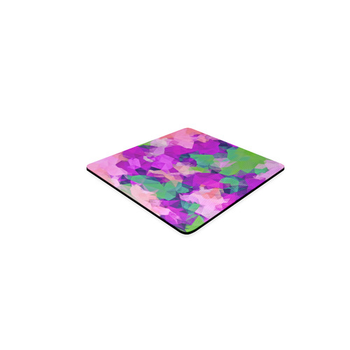 psychedelic geometric polygon pattern abstract in pink purple green Square Coaster
