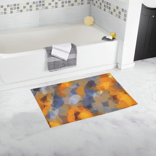 psychedelic geometric polygon abstract pattern in orange brown blue Bath Rug 16''x 28''