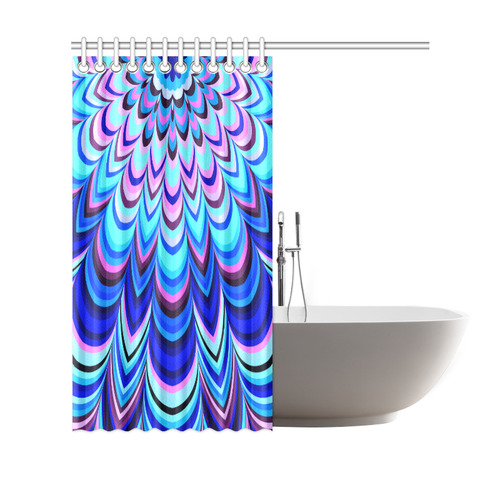 Neon blue striped mandala Half Version Shower Curtain 69"x70"