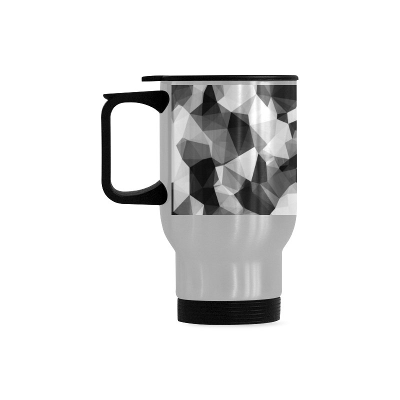 contemporary geometric polygon abstract pattern in black and white Travel Mug (Silver) (14 Oz)