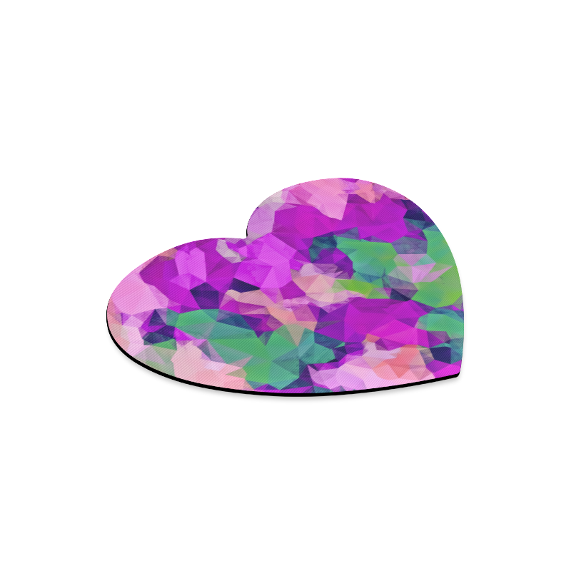 psychedelic geometric polygon pattern abstract in pink purple green Heart-shaped Mousepad