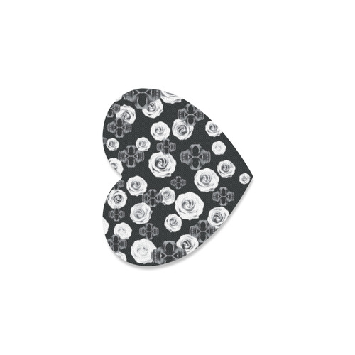 vintage skull and rose abstract pattern in black and white Heart Coaster