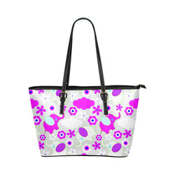 Cute Pink Elephants Floral Pattern Leather Tote Bag/Small (Model 1651)