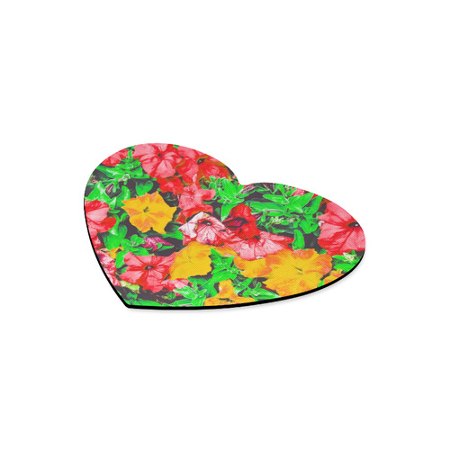 closeup flower abstract background in pink red yellow with green leaves Heart-shaped Mousepad