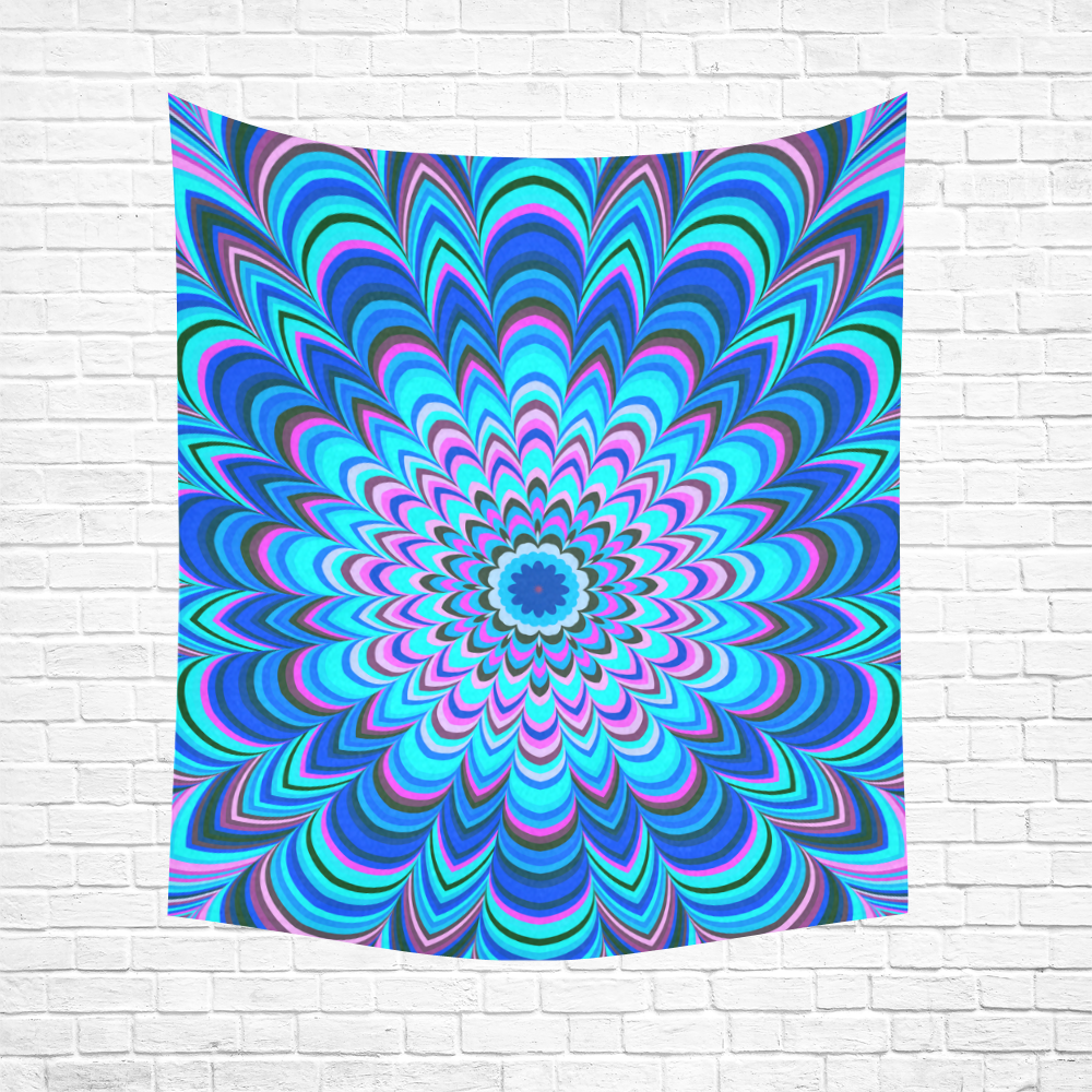 Vibrant blue striped mandala Cotton Linen Wall Tapestry 51"x 60"