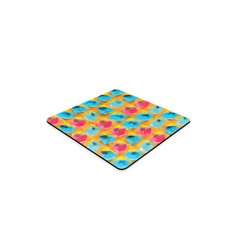 geometric polygon abstract pattern in blue orange red Square Coaster