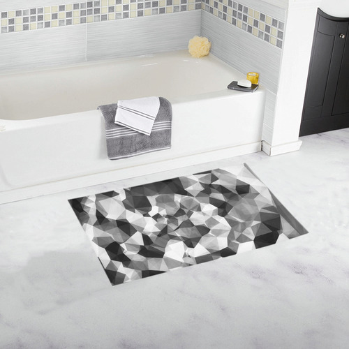 contemporary geometric polygon abstract pattern in black and white Bath Rug 16''x 28''